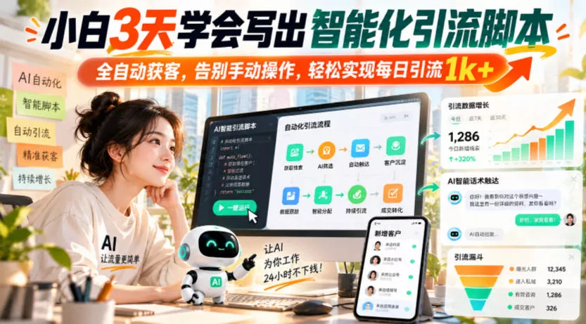 小白3天学会写出智能化引流脚本，全自动获客，告别手动操作，轻松实现每日引流1k+ 《鱼见海科技》-鱼见海资源网-免费PHP网站源码模板,插件软件网创AI智能体资源分享平台！