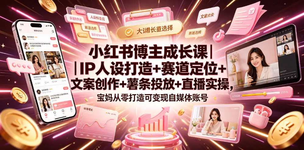 小红书博主成长课｜IP人设打造+赛道定位+文案创作+薯条投放+直播实操，宝妈从零打造可变现自媒体账号客创社区-专注互联网轻资产资源整合与分享客创社区-专注互联网轻资产资源整合与分享