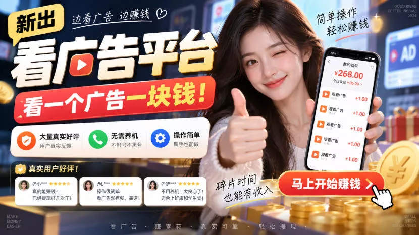 新出看广告平台，看一个广告一块钱，大量真实好评！无需养机、不会黑号，操作简单【揭秘】星享资源网星享资源网