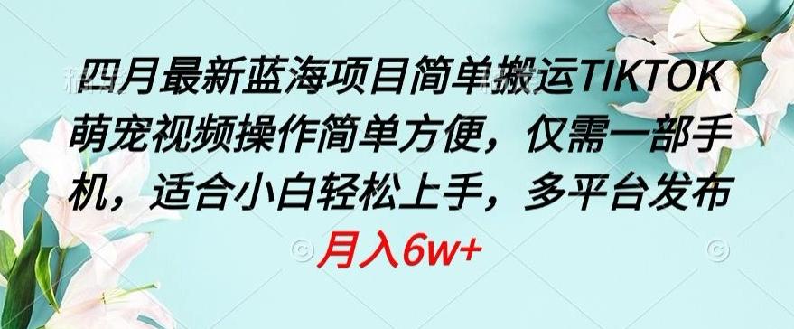四月最新蓝海项目，简单搬运TIKTOK萌宠视频，操作简单方便，仅需一部手机【揭秘】客创社 - 专注互联网轻资产创业及网络项目资源整合与分享客创社 - 专注互联网轻资产创业及网络项目资源整合与分享