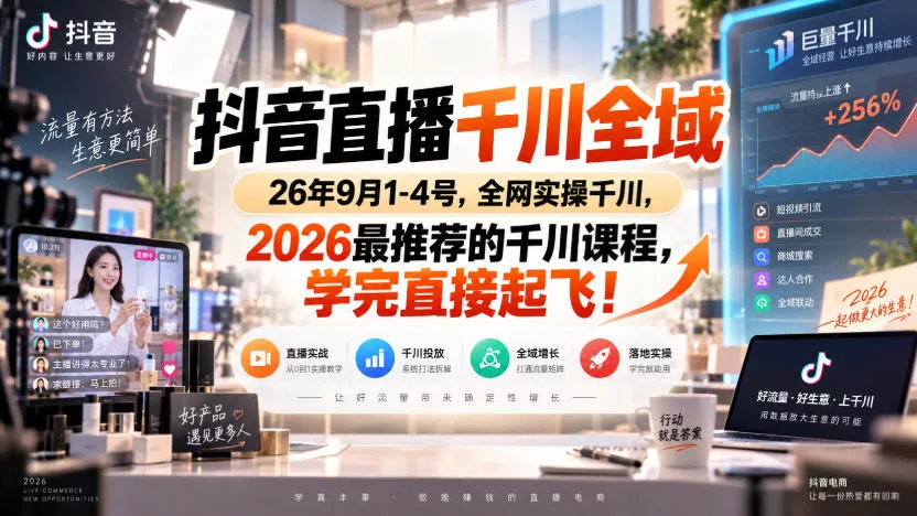 抖音直播千川全域26年9月1-4号，全网实操千川，2026最推荐的千川课程，学完直接起飞！ 《鱼见海科技》-鱼见海资源网-免费PHP网站源码模板,插件软件网创AI智能体资源分享平台！