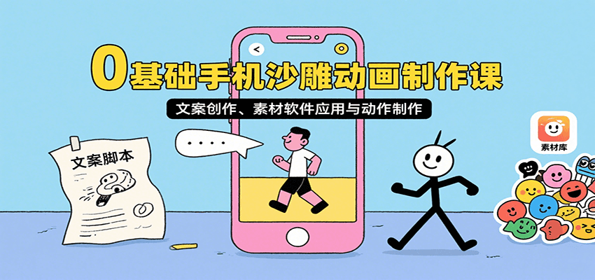 0基础手机沙雕动画制作课，文案创作、素材软件应用与动作制作-客创社 - 专注互联网轻资产创业及网络项目资源整合与分享客创社-免费且强大的项目分享网站！