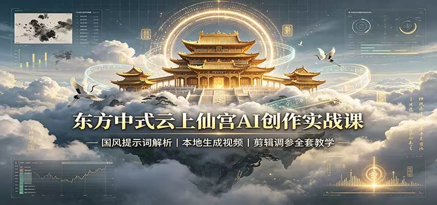 东方中式云上仙宫AI创作实战课：国风提示词解析，本地生成视频，剪辑调参全套教学 《鱼见海科技》-鱼见海资源网-免费PHP网站源码模板,插件软件网创AI智能体资源分享平台！