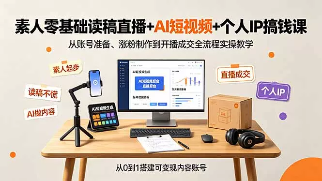素人零基础读稿直播+AI短视频+个人IP搞钱课，从账号准备、涨粉制作到开播成交全流程实操教学 《鱼见海科技》-鱼见海资源网-免费PHP网站源码模板,插件软件网创AI智能体资源分享平台！