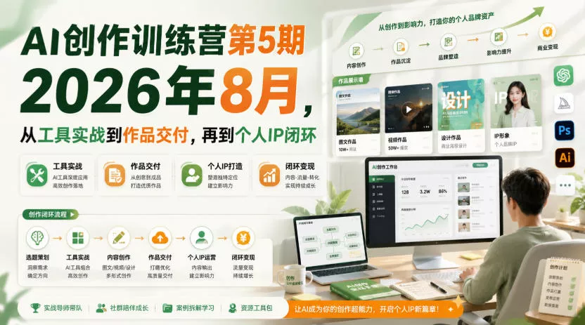 AI创作训练营第5期2026年8月，从工具实战到作品交付，再到个人IP闭环客创社区-专注互联网轻资产资源整合与分享客创社区-专注互联网轻资产资源整合与分享