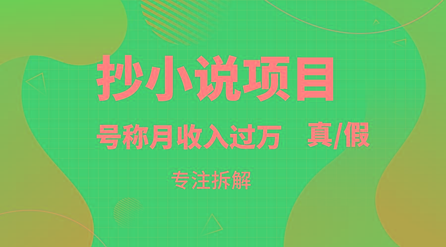 抄小说项目，号称月入过万，到底是否真实，能不能做，详细拆解客创社 - 专注互联网轻资产创业及网络项目资源整合与分享客创社 - 专注互联网轻资产创业及网络项目资源整合与分享
