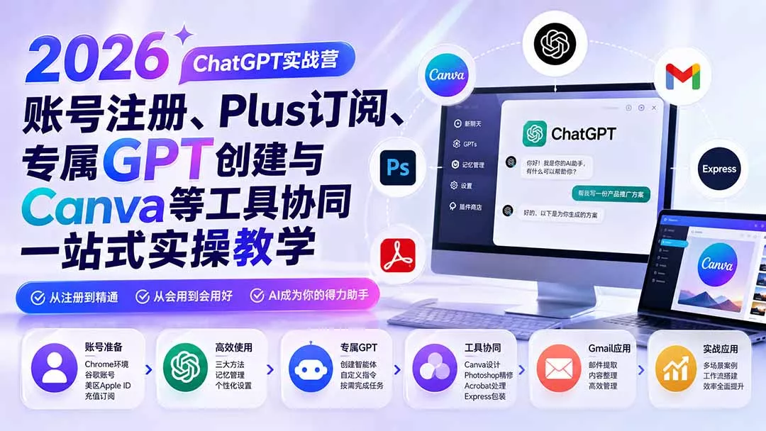 2026 ChatGPT实战营；账号注册、Plus订阅、专属GPT创建与Canva等工具协同一站式实操教学 《鱼见海科技》-鱼见海资源网-免费PHP网站源码模板,插件软件网创AI智能体资源分享平台！
