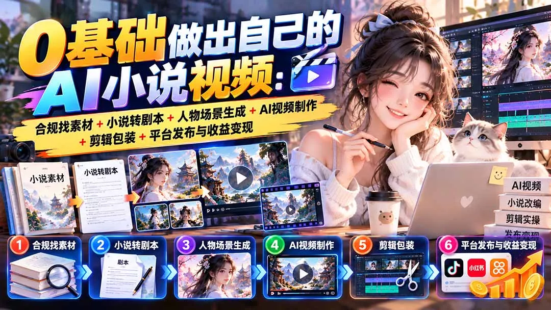 0基础做出自己的AI小说视频：合规找素材+小说转剧本+人物场景生成+AI视频制作+剪辑包装+平台发布与收益变现-第一人副业终点站