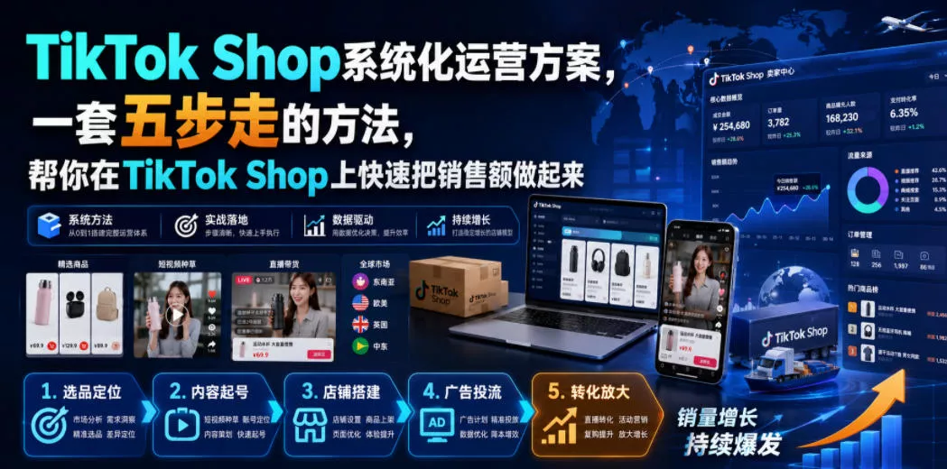 TikTok Shop系统化运营方案，一套五步走的方法，帮你在TikTok Shop上快速把销售额做起来【原创双语字幕】 《鱼见海科技》-鱼见海资源网-免费PHP网站源码模板,插件软件网创AI智能体资源分享平台！