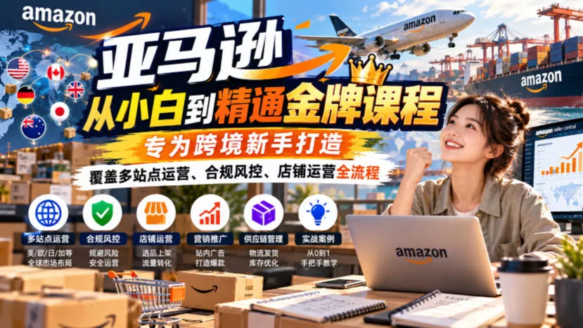 亚马逊从小白到精通金牌课程，专为跨境新手打造，覆盖多站点运营、合规风控、店铺运营全流程星享资源网HS游戏库