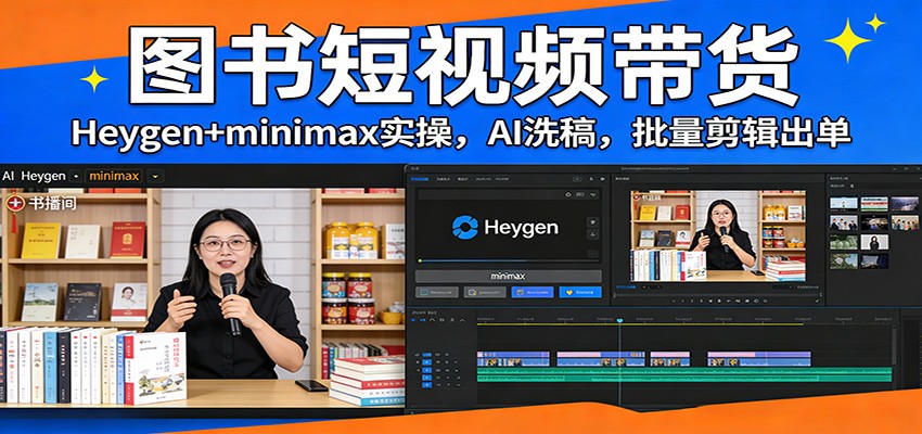 图书短视频带货：Heygen+minimax实操，AI洗稿 ，批量剪辑出单 - 鱼见海科技详细操作教程 | 鱼见海科技-鱼见海资源网-免费PHP网站源码模板,插件软件网创AI智能体资源分享平台！