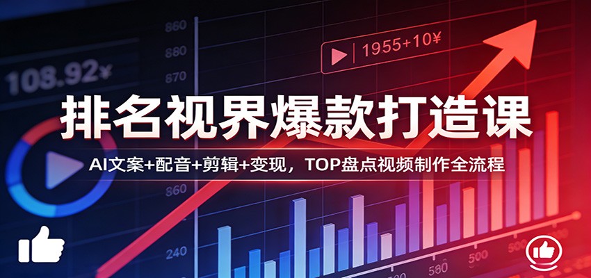 排名视界爆款打造课：AI文案+配音+剪辑+变现，TOP盘点视频制作全流程客创社区-专注互联网轻资产资源整合与分享客创社区-专注互联网轻资产资源整合与分享