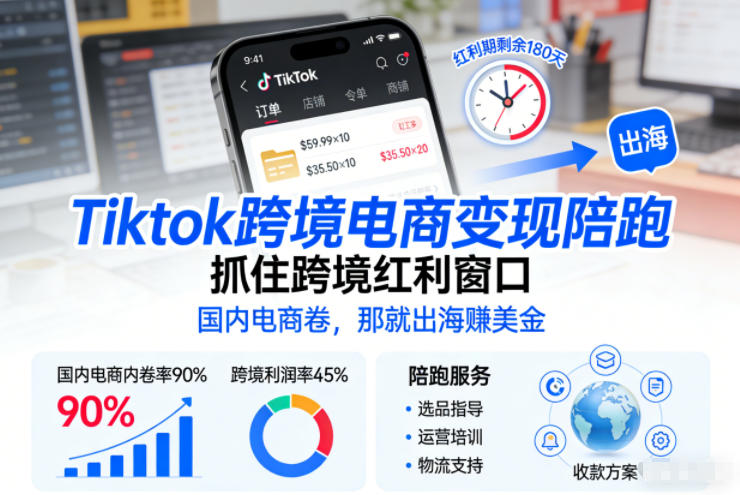 Tiktok跨境电商变现陪跑，抓住跨境红利窗口，国内电商卷，那就出海賺美金客创社区-专注互联网轻资产资源整合与分享客创社区-专注互联网轻资产资源整合与分享