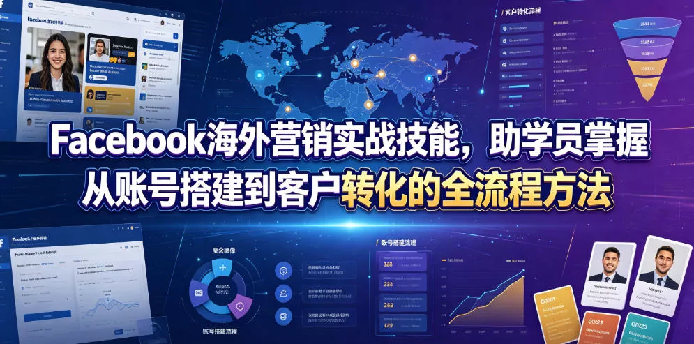 Facebook海外营销实战技能，助学员掌握从账号搭建到客户转化的全流程方法客创社区-专注互联网轻资产资源整合与分享客创社区-专注互联网轻资产资源整合与分享