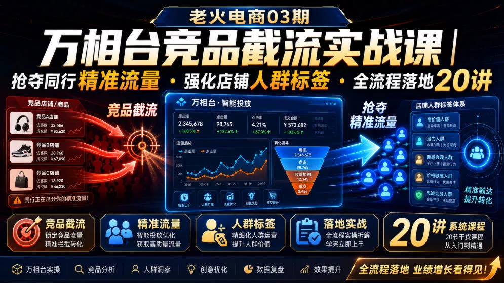 老火电商03期・万相台竞品截流实战课|抢夺同行精准流量・强化店铺人群标签・全流程落地20讲主用 -、辅助 +中赚AI网