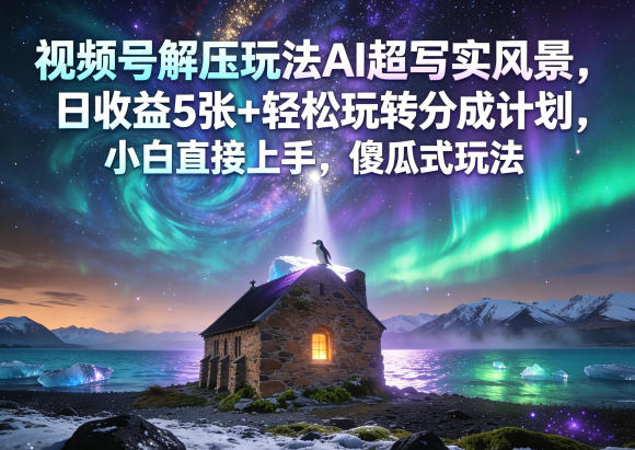 视频号解压玩法AI超写实风景，日收益5张+轻松玩转分成计划，小白直接上手，傻瓜式玩法客创社区-专注互联网轻资产资源整合与分享客创社区-专注互联网轻资产资源整合与分享