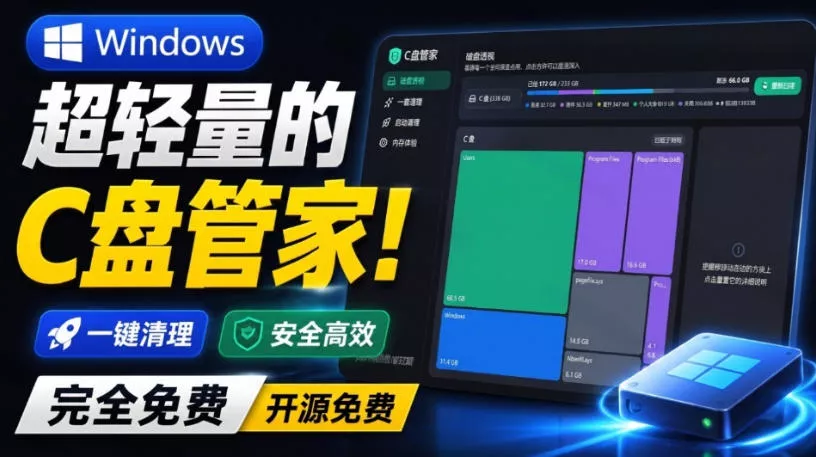 Windows超轻量的C盘管家！超级有特点，支持磁盘分析及清理提醒，2M大小体积，完全免费C盘管家星享资源网星享资源网