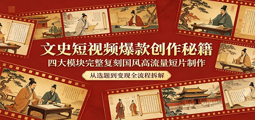 文史短视频爆款创作秘籍：四大模块完整复刻国风高流量短片制作客创社区-专注互联网轻资产资源整合与分享客创社区-专注互联网轻资产资源整合与分享