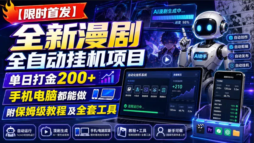 【限时首发】全新漫剧全自动挂G项目，单日打金200+，手机电脑都能做，附保姆级教程及全套工具【揭秘】客创社区-专注互联网轻资产资源整合与分享客创社区-专注互联网轻资产资源整合与分享