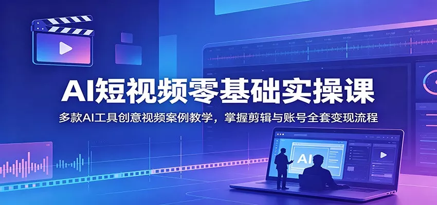 AI短视频零基础实操课：多款AI工具创意视频案例教学，掌握剪辑与账号全套变现流程客创社区-专注互联网轻资产资源整合与分享客创社区-专注互联网轻资产资源整合与分享