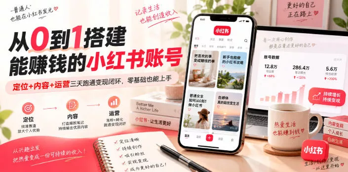 从0到1搭建能賺钱的小红书账号，定位+内容+运营三天跑通变现闭环 《鱼见海科技》-鱼见海资源网-免费PHP网站源码模板,插件软件网创AI智能体资源分享平台！