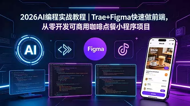2026AI编程实战教程｜Trae+Figma快速做前端，从零开发可商用咖啡点餐小程序项目-鱼见海资源网-免费PHP网站源码模板,插件软件网创AI智能体资源分享平台！