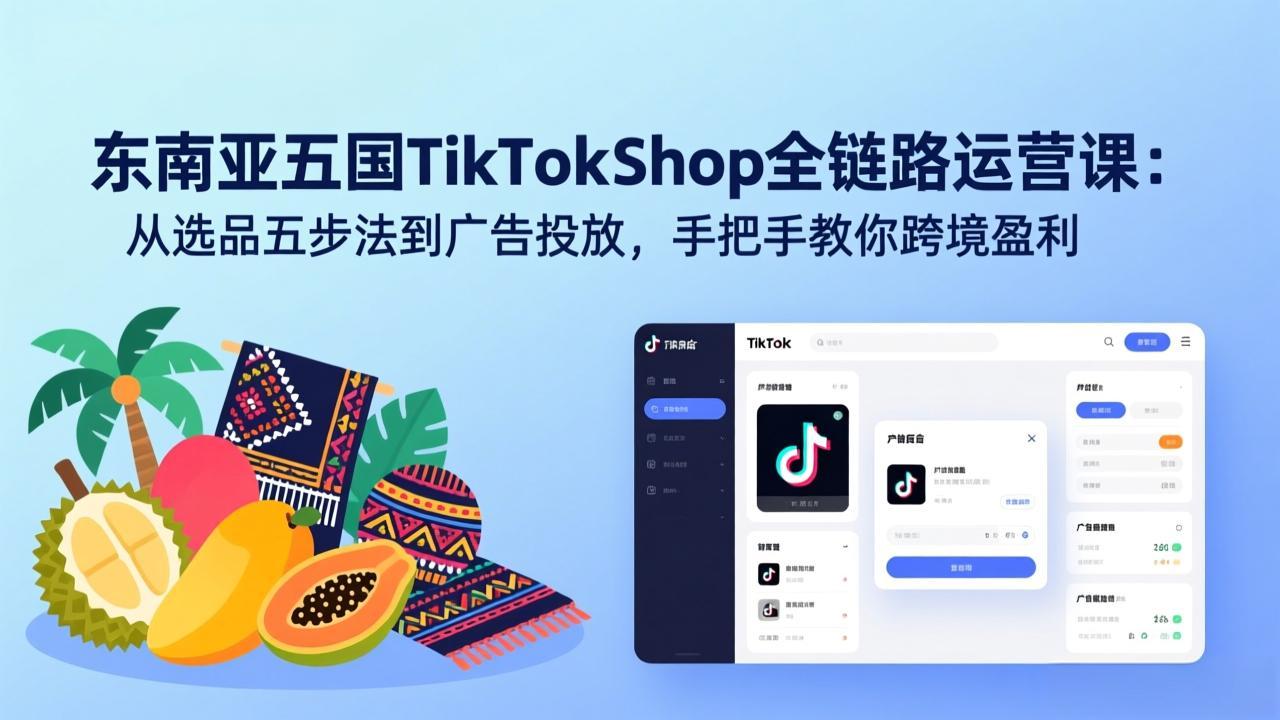 东南亚五国TikTok Shop全链路运营课：从选品五步法到广告投放，手把手教你跨境盈利-鱼见海资源网-免费PHP网站源码模板,插件软件网创AI智能体资源分享平台！