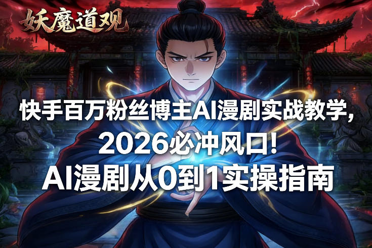 快手百万粉丝博主AI漫剧实战教学，2026必冲风口！AI漫剧从0到1实操指南主用 -、辅助 +中赚资源