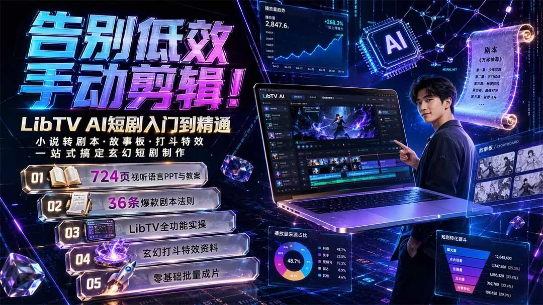 告别低效手动剪辑！LibTV AI短剧入门到精通，小说转剧本方法，故事板打斗特效一站式搞定玄幻短剧制作 《鱼见海科技》-鱼见海资源网-免费PHP网站源码模板,插件软件网创AI智能体资源分享平台！
