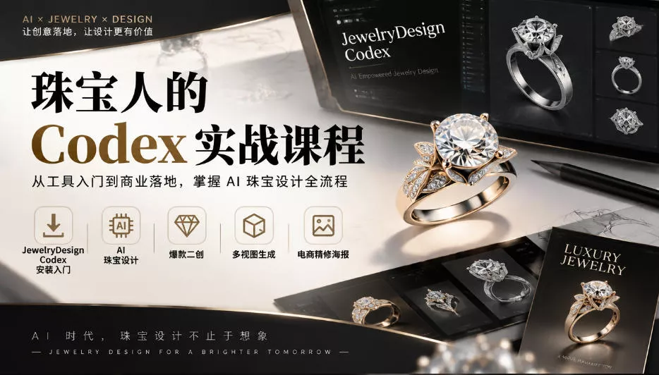 珠宝人的Codex实战课程｜JewelryDesign Codex安装入门、AI珠宝设计、爆款二创、多视图生成、电商精修海报全链路教学星享资源网HS游戏库