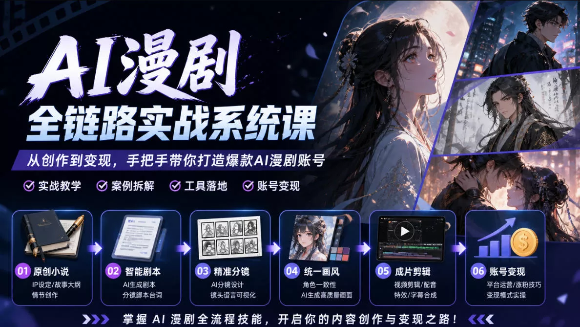 AI漫剧全链路实战系统课｜原创小说、智能剧本、精准分镜、统一画风、成片剪辑、账号变现实操教学客创社区-专注互联网轻资产资源整合与分享客创社区-专注互联网轻资产资源整合与分享