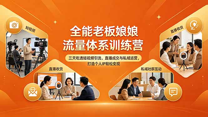 全能老板娘流量体系训练营，三天吃透短视频引流、直播成交与私域运营，打造个人IP轻松变现客创社区-专注互联网轻资产资源整合与分享客创社区-专注互联网轻资产资源整合与分享