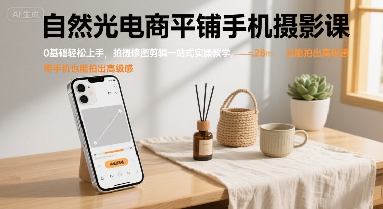自然光电商平铺手机摄影课，0基础轻松上手，拍摄修图剪辑一站式实操教学，用手机也能拍出高级感-客创社 - 专注互联网轻资产创业及网络项目资源整合与分享客创社-免费且强大的项目分享网站！
