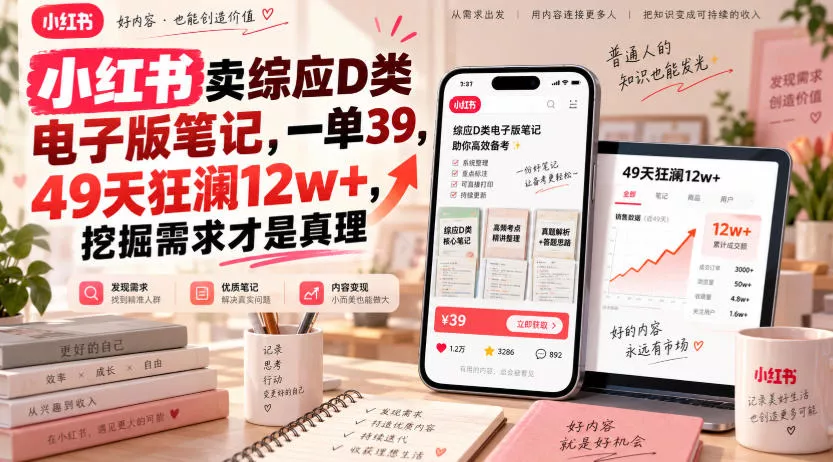 小红书卖综应D类电子版笔记，一单39，49天狂澜12w+，挖掘需求才是真理客创社区-专注互联网轻资产资源整合与分享客创社区-专注互联网轻资产资源整合与分享