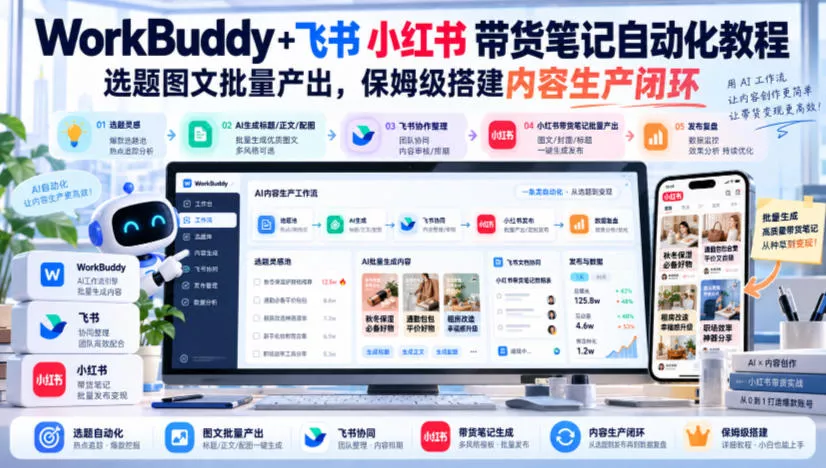 WorkBuddy+飞书小红书带货笔记自动化教程，选题图文批量产出，保姆级搭建内容生产闭环【文档】星享资源网HS游戏库