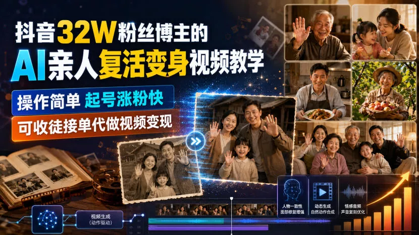 抖音32W粉丝博主的AI亲人复活变身视频教学，操作简单，起号涨粉快，可收徒接单代做视频变现星享资源网星享资源网
