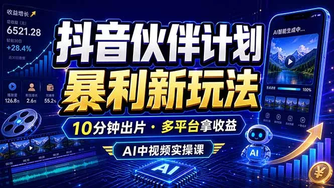 抖音伙伴计划最新玩法，无需配音剪辑，10分钟出一条原创视频，轻松日入三位数客创社区-专注互联网轻资产资源整合与分享客创社区-专注互联网轻资产资源整合与分享