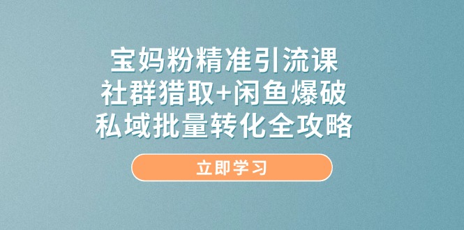 宝妈粉精准引流课，社群猎取+闲鱼爆破，私域批量转化全攻略-客创社 - 专注互联网轻资产创业及网络项目资源整合与分享客创社-免费且强大的项目分享网站！
