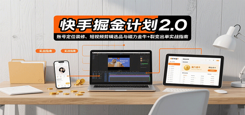 快手掘金计划2.0，账号定位装修、短视频剪辑选品与磁力金牛+裂变出单实战指南-客创社 - 专注互联网轻资产创业及网络项目资源整合与分享客创社-免费且强大的项目分享网站！