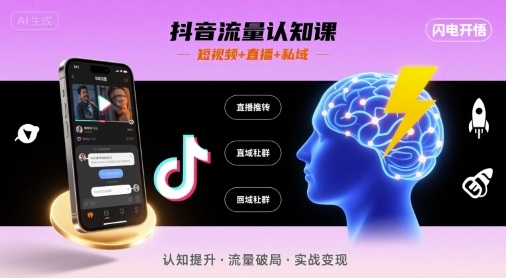 抖音流量认知课，短视频+直播+私域，认知提升，闪电开悟-客创社 - 专注互联网轻资产创业及网络项目资源整合与分享客创社-免费且强大的项目分享网站！