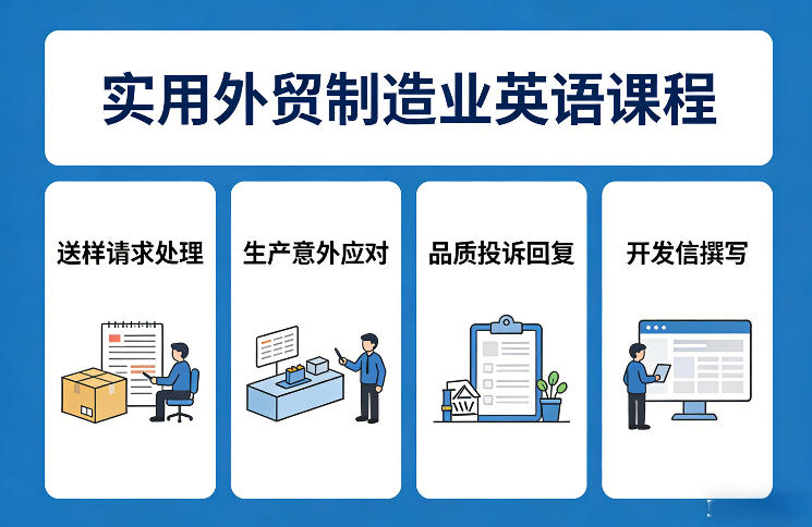 实用外贸制造业英语课程，教你专业处理送样请求、应对生产意外、回复品质投诉、撰写开发信等客创社区-专注互联网轻资产资源整合与分享客创社区-专注互联网轻资产资源整合与分享