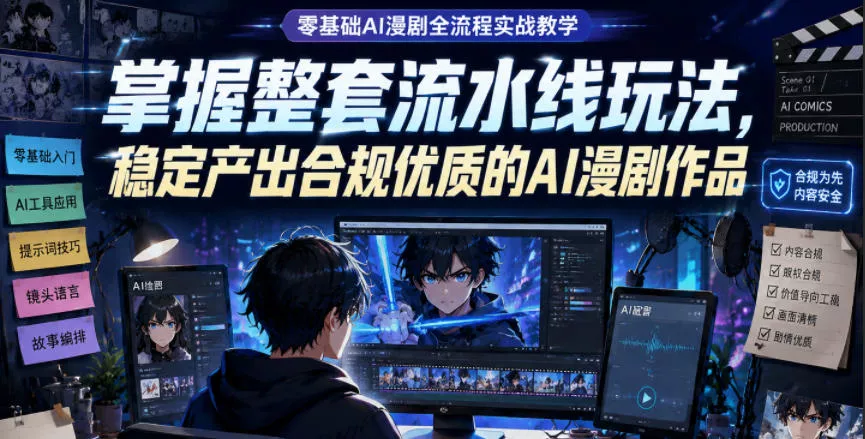 零基础AI漫剧全流程实战教学，掌握整套流水线玩法，稳定产出合规优质的AI漫剧作品客创社区-专注互联网轻资产资源整合与分享客创社区-专注互联网轻资产资源整合与分享