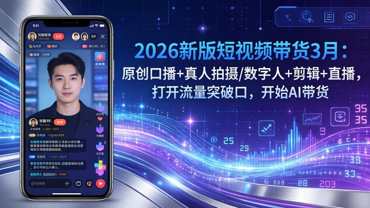 2026新版短视频带货3月：原创口播+真人拍摄/数字人+剪辑+直播，打开流量突破口，开始AI带货客创社区-专注互联网轻资产资源整合与分享客创社区-专注互联网轻资产资源整合与分享