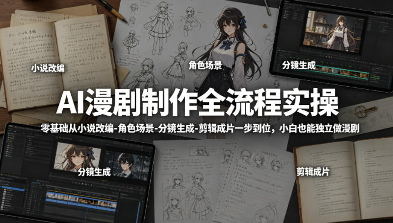 AI漫剧制作全流程实操，零基础从小说改编-角色场景-分镜生成-剪辑成片一步到位，小白也能独立做漫剧-云动网创-专注网络创业项目推广与实战，致力于打造一个高质量的网络创业搞钱圈子。
