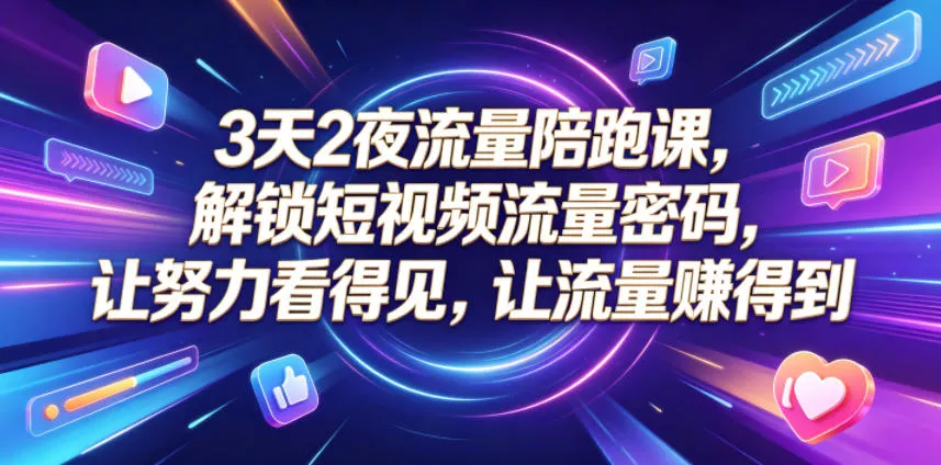 3天2夜流量陪跑课，解锁短视频流量密码，让努力看得见，让流量賺得到客创社区-专注互联网轻资产资源整合与分享客创社区-专注互联网轻资产资源整合与分享