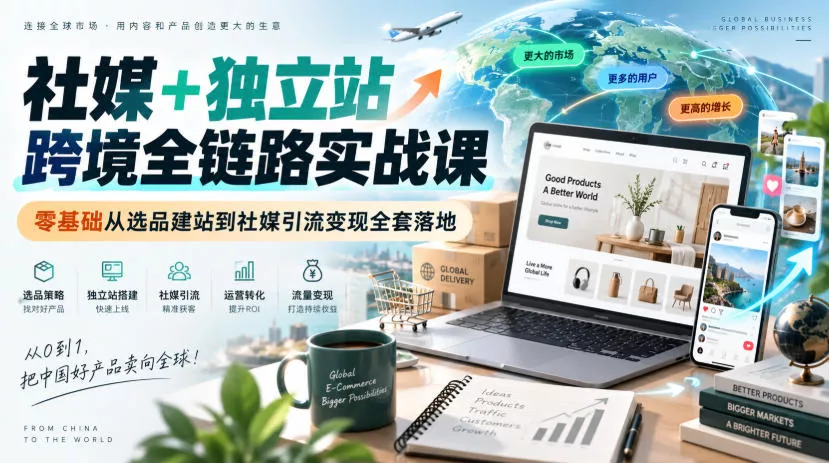 社媒+独立站跨境全链路实战课｜零基础从选品建站到社媒引流变现全套落地客创社区-专注互联网轻资产资源整合与分享客创社区-专注互联网轻资产资源整合与分享