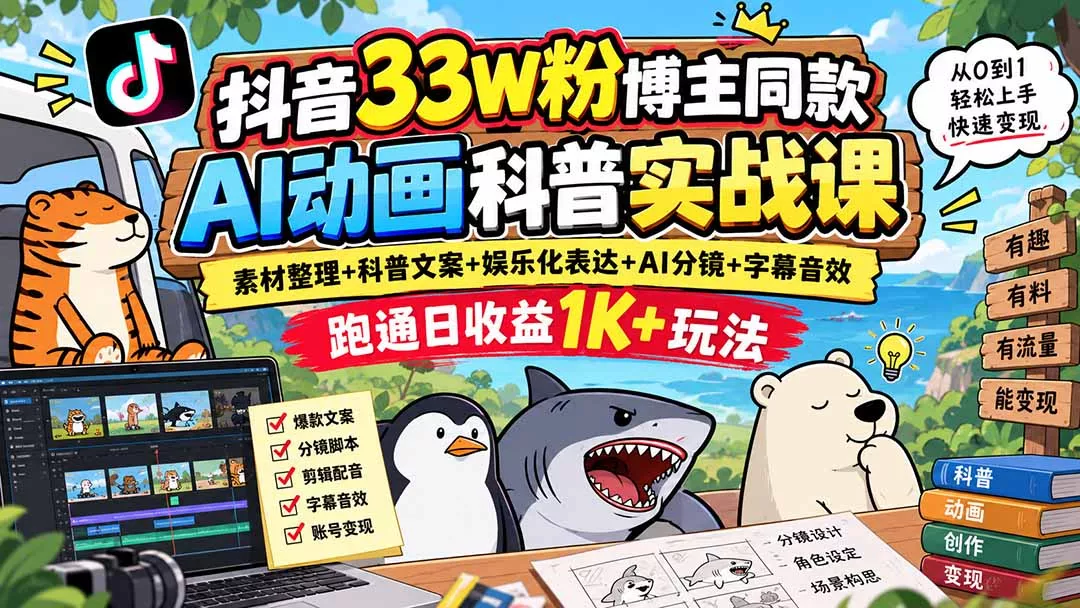 抖音33W粉博主同款AI动画科普实战课｜素材整理+科普文案+娱乐