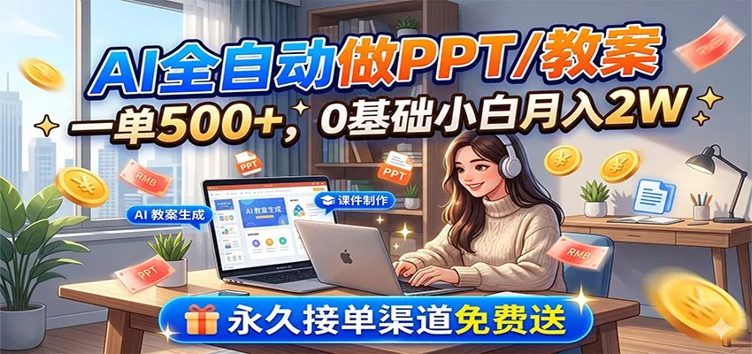 AI全自动做PPT/教案，一单500+，0基础小白月入2W，永久接单渠道免费送客创社区-专注互联网轻资产资源整合与分享客创社区-专注互联网轻资产资源整合与分享