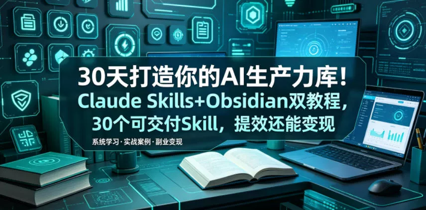 30天打造你的AI生产力库！Claude Skills+Obsidian 双教程，30 个可交付 Skill，提效还能变现客创社区-专注互联网轻资产资源整合与分享客创社区-专注互联网轻资产资源整合与分享