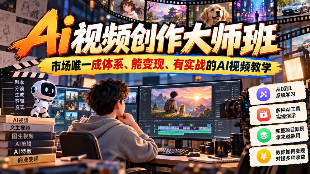 Ai视频创作大师班，市场唯一成体系、能变现、有实战的AI视频教学(更新2026)客创社区-专注互联网轻资产资源整合与分享客创社区-专注互联网轻资产资源整合与分享